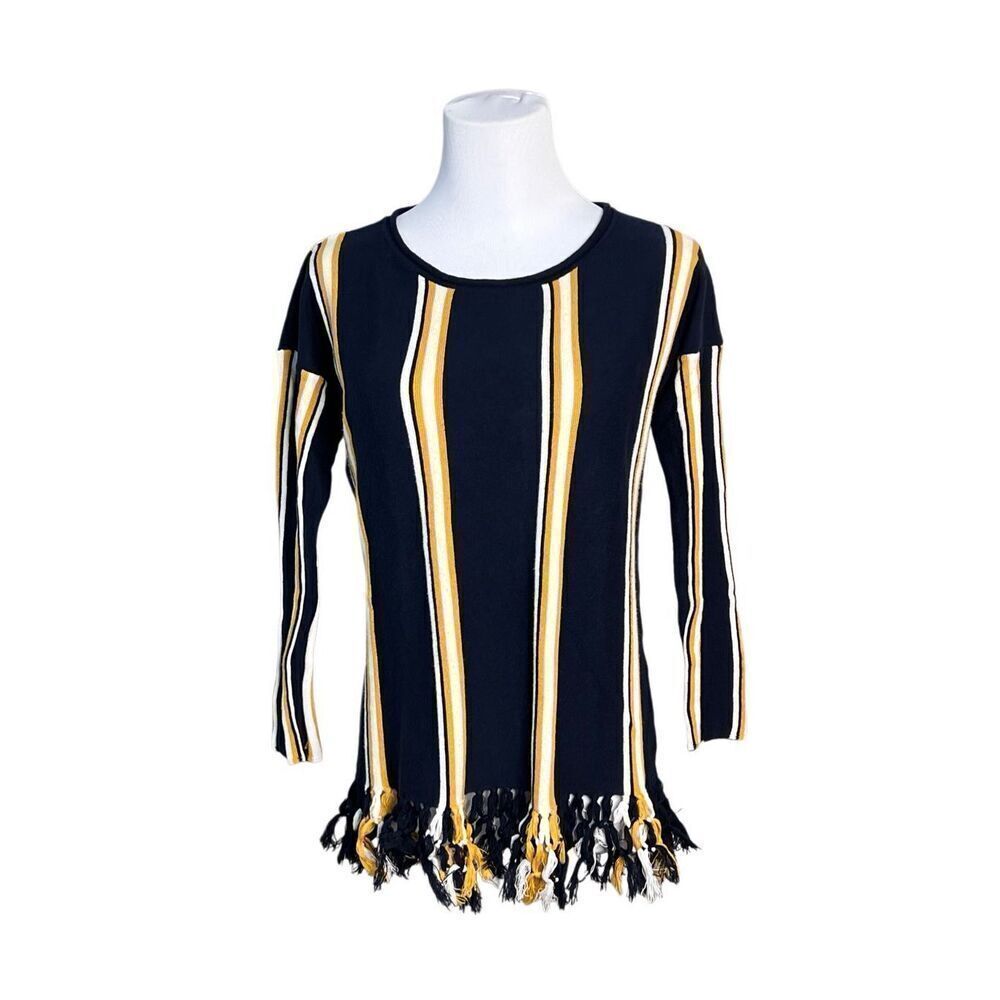 Cremieux‎ Blue Striped Dolman Hand Tied Fringe Sweater sz Small Modern Boho